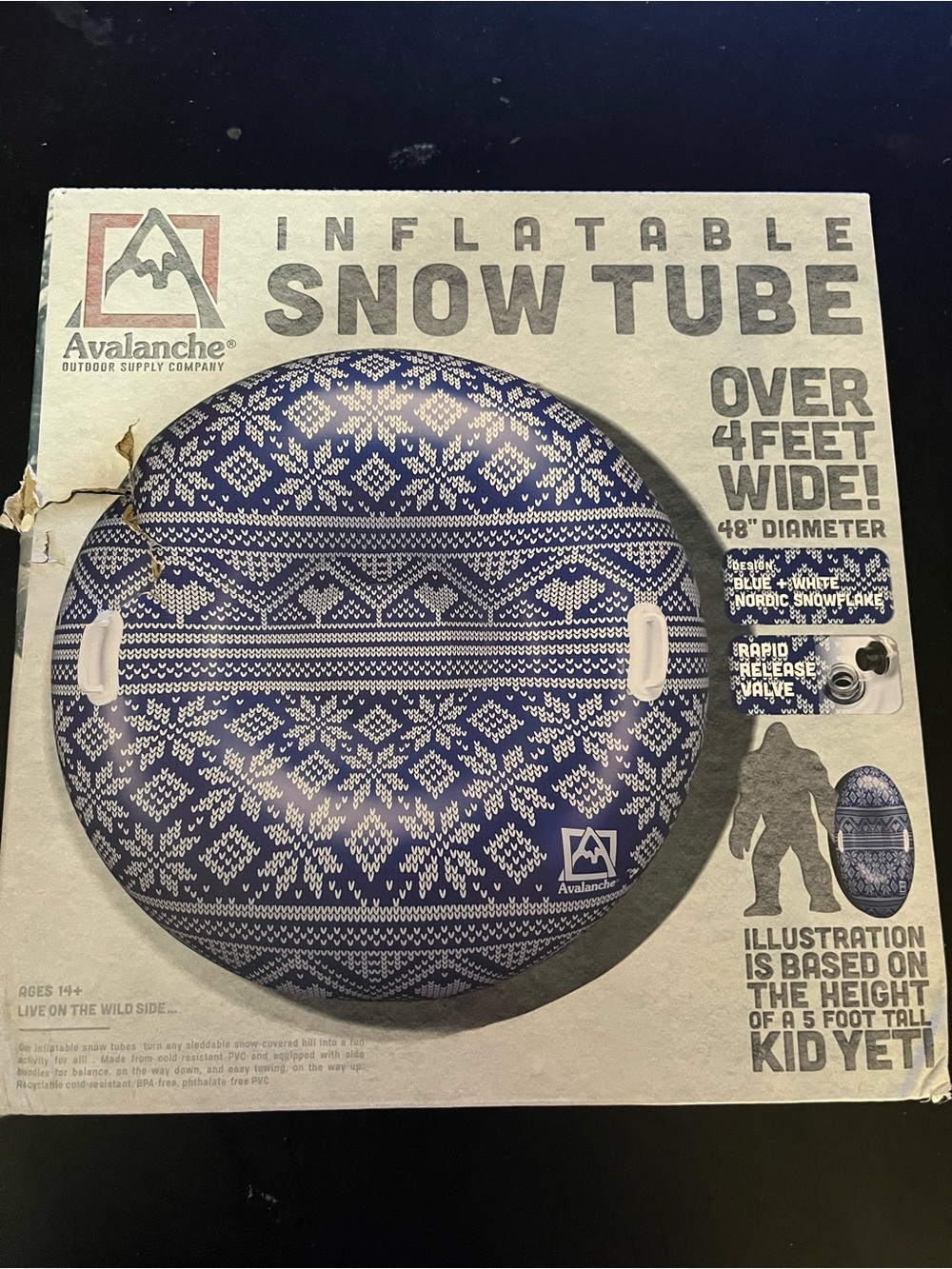 Avalanche Blue and White Kids Inflatable Snow Tube with Nordic Pattern